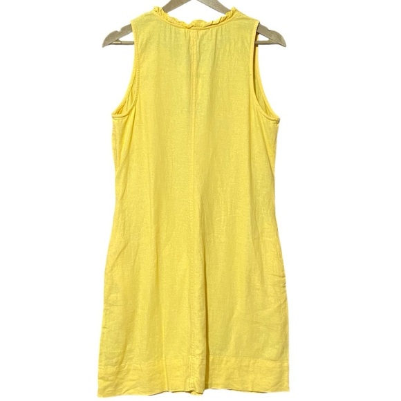 Briggs Ruffle Trim Mini Sun Dress S Yellow Linen Blend V-Neck Hand Pockets NWT - Picture 2 of 5